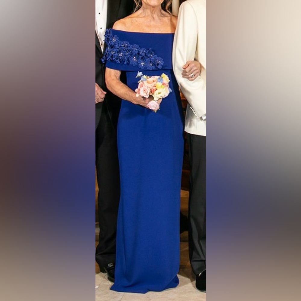 Catherine Regehr Off Shoulder Gown with Lilac & Wisteria Spray